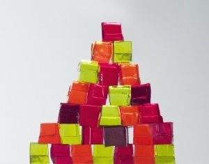 Pyramid of vibrant gelatin dessert cubes