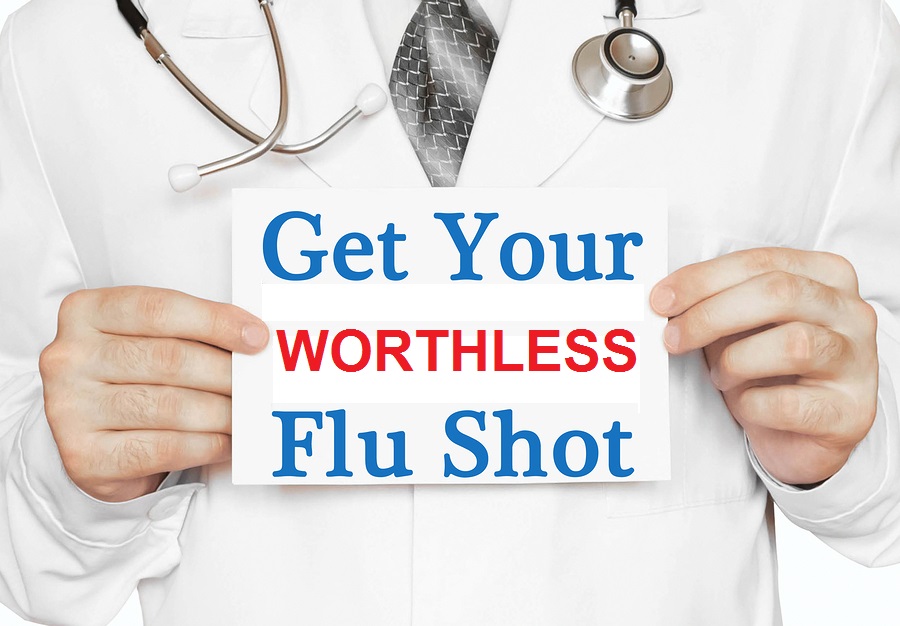 Doctor holding a card with Get Your Flu Shot medical concept