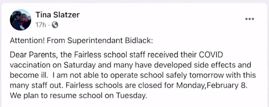 Entire School District in Ohio Cancels Classes After Too Many School Staff Have Negative Reactions to the Experimental COVID mRNA Injections Fairless-School-Closure