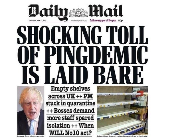 Panic Hits UK as Supermarket Shelves Go Bare Pingdemic-front-page