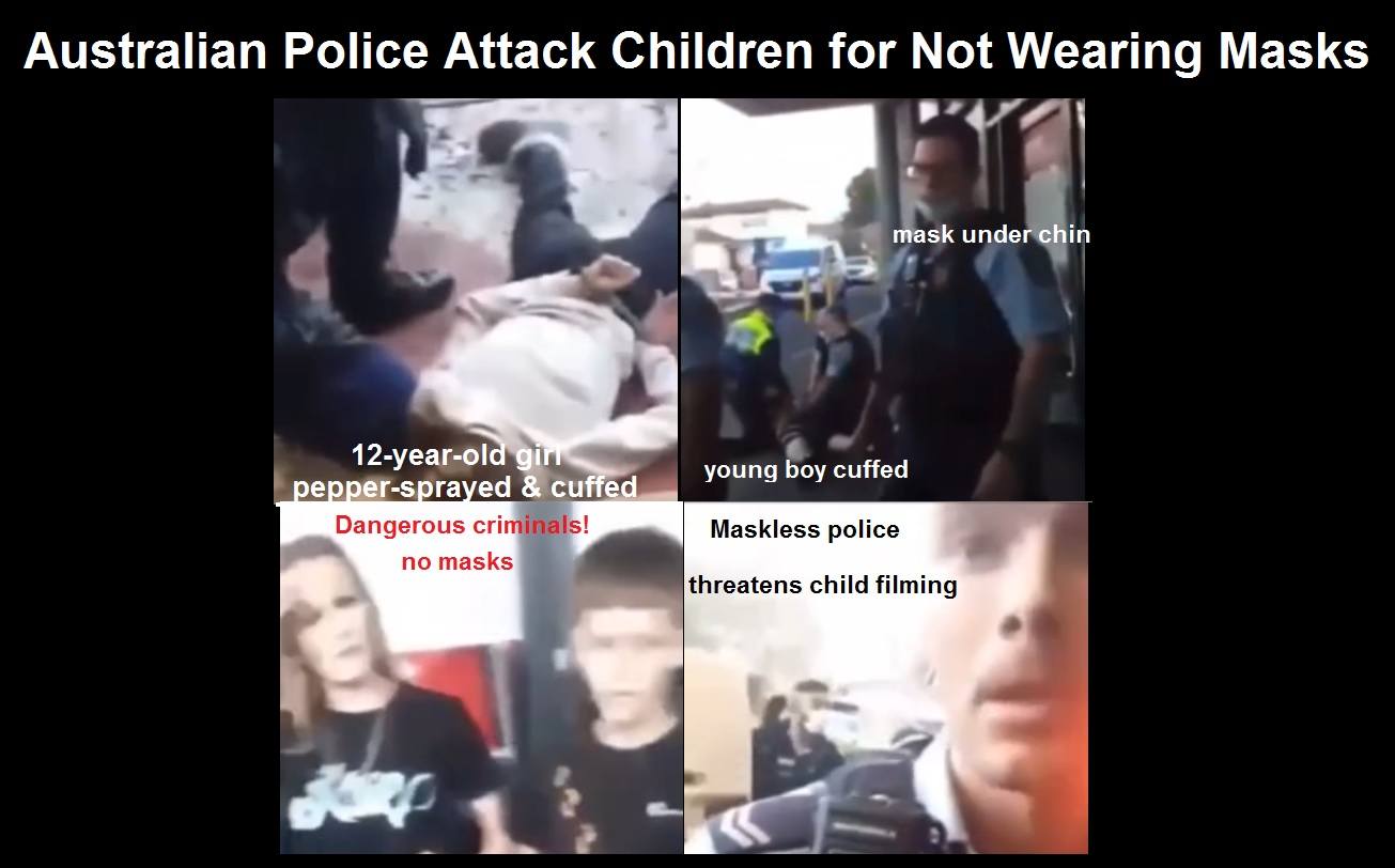 Australia Now the Disgrace of the World: Police Attacking and Pepper-Spraying Young Children for not Wearing Masks! Australian-police-attack-children