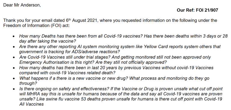 UK Medicine Regulator Confirms Injury and Fatality Stats Anderson-reply