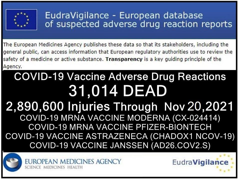 EUDRA Adverse Reaction Stats Through November 20th, 2021 ADRs-EU-Nov20