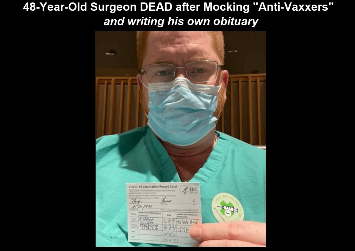 Vaccinated Doctors are Dying and Unvaccinated Doctors are Quitting or Being Fired: Who will Run the Hospitals? Thomas-Flanagan-dead-covid-shot
