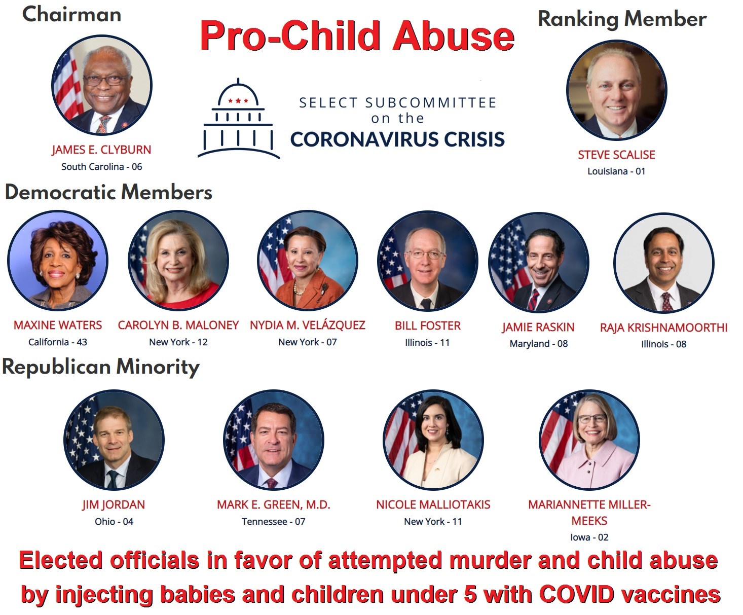 The Members of Congress Who Are Pressuring the FDA to Inject Babies and Children Under 5 with COVID Vaccines More Quickly Subcommittee-on-coronavirus-child-abusers