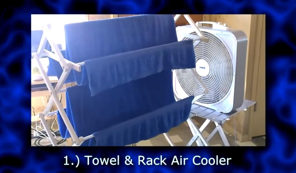 “Swamp Coolers” – DIY Simple Evaporator Air Coolers Towel-and-Rack-Air-cooler