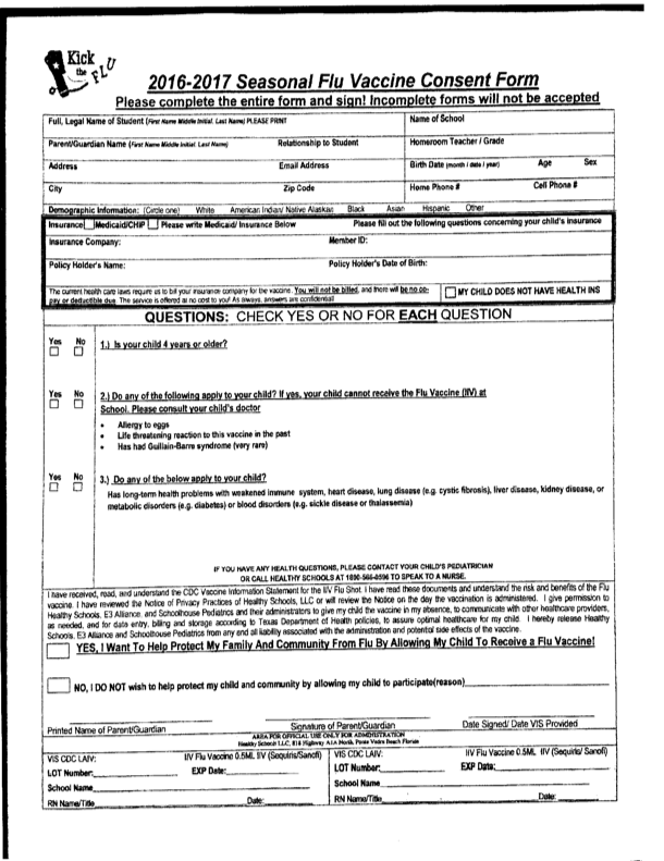 Flu Vaccine Consent Form Template