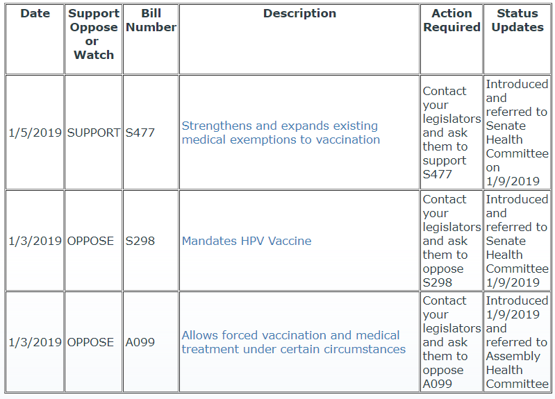 Proposed NY legislation vaccines