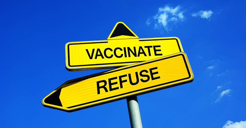 Vaccinate or Refuse - Traffic sign with two options - refusal of